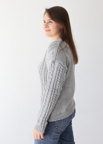 Сірий демісезонний светр жіночий сірий велика в'язка косами JEANSclub Свободная
