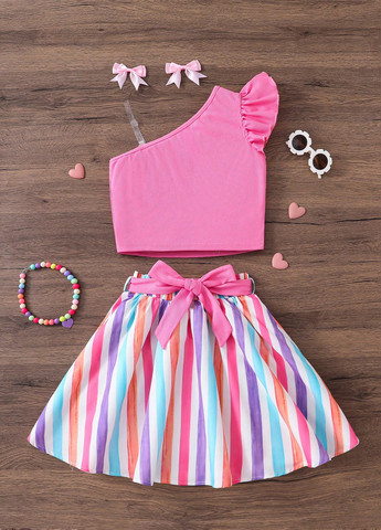 Фуксиновый летний комплект (топ, юбка) SHEIN