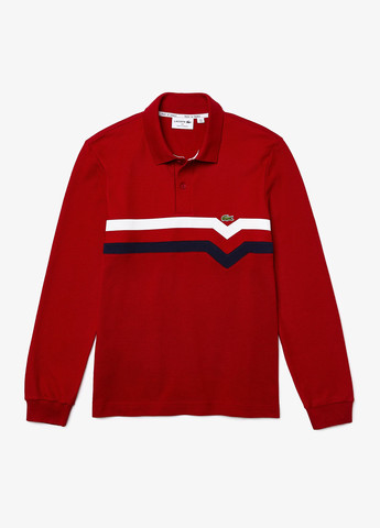 Красная футболка-поло для мужчин Lacoste в полоску