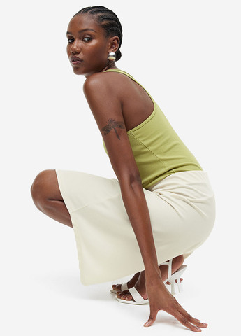 Молочная кэжуал однотонная юбка H&M а-силуэта (трапеция)