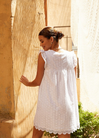 Белое кэжуал летнее платье свободного кроя Gepur однотонное