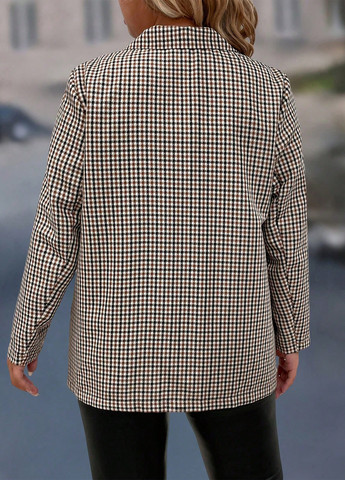 Коричневое Кэжуал полупальто двубортное SHEIN в клетку