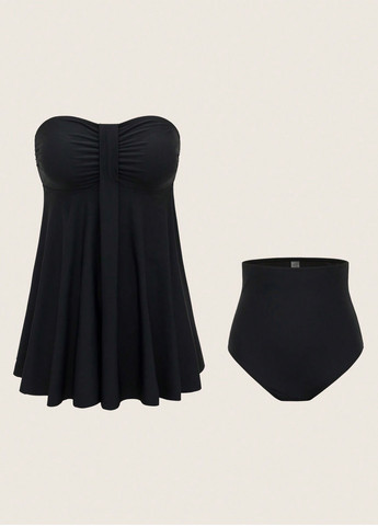 Черный летний купальник (платье, трусики) купальник-платье, раздельный SHEIN