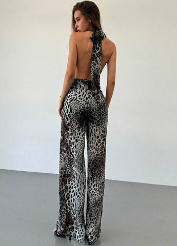 Комбинезон SHEIN комбинезон-брюки леопардовый серый кэжуал полиэстер