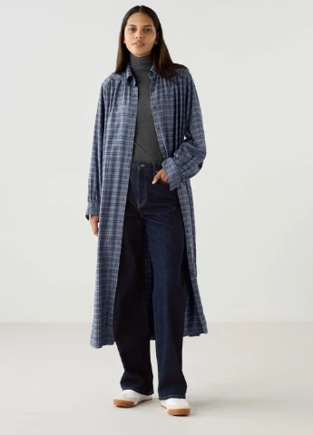Синее кэжуал платье рубашка Uniqlo в клетку