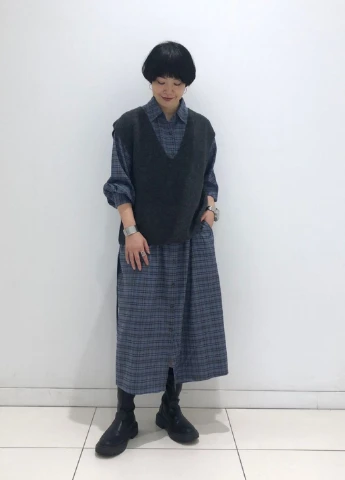 Синее кэжуал платье рубашка Uniqlo в клетку