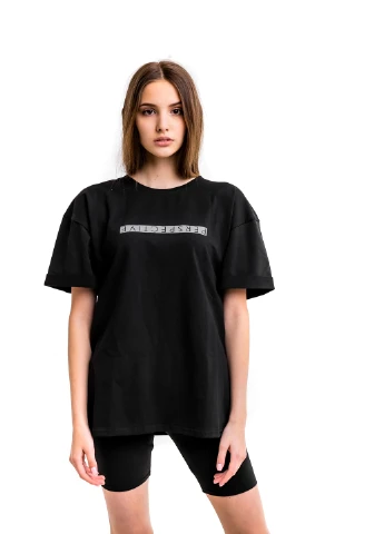 Костюм літній Comfort (Футболка жіноча Oversize + шорти велосипедки) з рефлективний принтом Perspective чорний Intruder (233194759)
