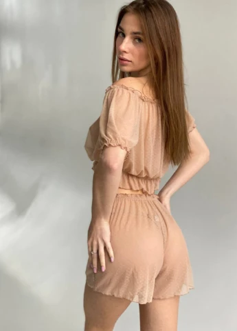 Бежевая всесезон пижама (топ, шорты) топ + шорты MARTA lingerie