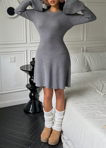 Сіра кежуал сукня кльош, сукня светр SHEIN меланжева