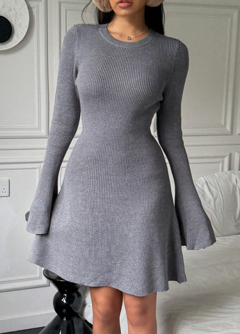 Сіра кежуал сукня кльош, сукня светр SHEIN меланжева