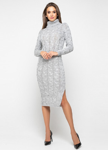 Светло-серое кэжуал платье платье-свитер Prima Fashion Knit меланжевое