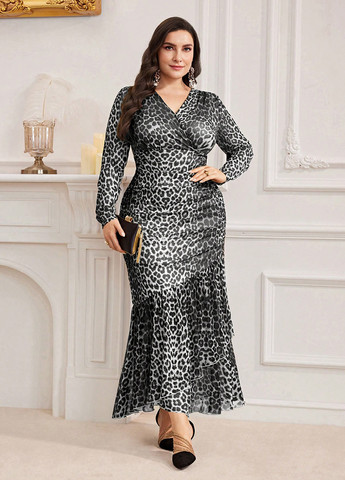 Чорно-білий коктейльна сукня SHEIN леопардовий