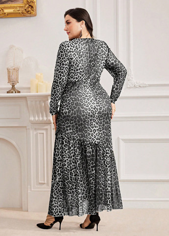 Чорно-білий коктейльна сукня SHEIN леопардовий