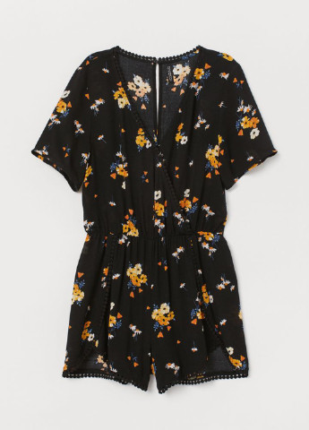 Комбінезон H&M комбінезон-шорти квітковий чорний кежуал віскоза