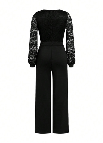 Комбінезон SHEIN комбінезон-брюки однотонний чорний вечірній поліестер