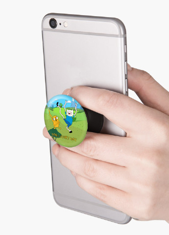 Попсокет (Popsockets) тримач для смартфону Фінн і Джейк пес Час Пригод (Adventure Time) (8754-1580) Чорний MobiPrint (216748455)