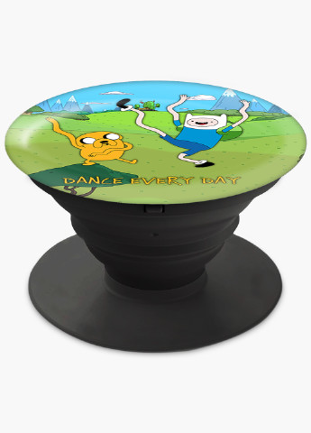 Попсокет (Popsockets) тримач для смартфону Фінн і Джейк пес Час Пригод (Adventure Time) (8754-1580) Чорний MobiPrint (216748455)