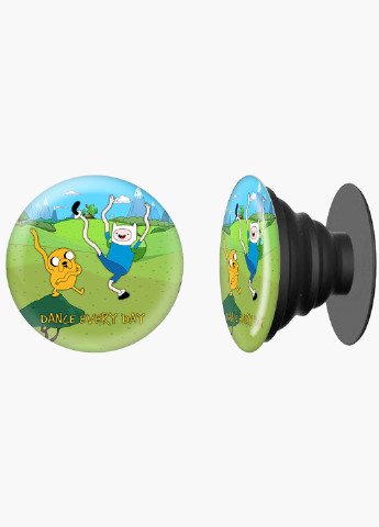 Попсокет (Popsockets) тримач для смартфону Фінн і Джейк пес Час Пригод (Adventure Time) (8754-1580) Чорний MobiPrint (216748455)