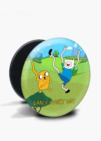 Попсокет (Popsockets) тримач для смартфону Фінн і Джейк пес Час Пригод (Adventure Time) (8754-1580) Чорний MobiPrint (216748455)