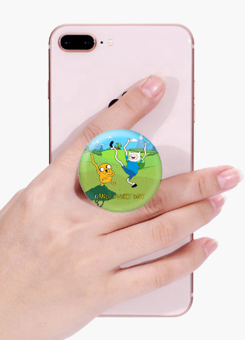 Попсокет (Popsockets) тримач для смартфону Фінн і Джейк пес Час Пригод (Adventure Time) (8754-1580) Чорний MobiPrint (216748455)