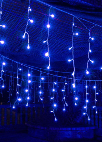 Новогодняя праздничная гирлянда бахрома 120 Led прозрачный провод 3х0.65 м (473563-Prob) Синяя Unbranded (255287799)