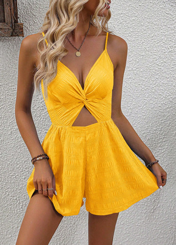 Комбінезон SHEIN комбінезон-шорти однотонний жовтий кежуал поліестер
