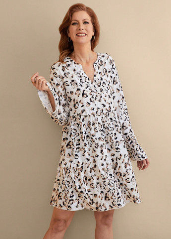 Молочна кежуал сукня з спідницею-сонце, а-силует, сукня-сорочка SHEIN леопардовий