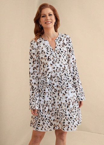 Молочна кежуал сукня з спідницею-сонце, а-силует, сукня-сорочка SHEIN леопардовий