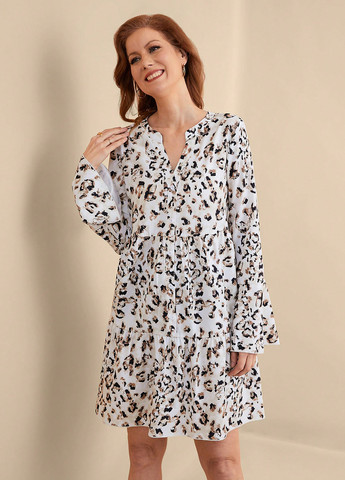 Молочна кежуал сукня з спідницею-сонце, а-силует, сукня-сорочка SHEIN леопардовий