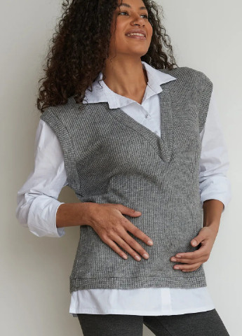 Теплый вязаный джемпер рубашка для беременных и кормящих хлопковый серый To Be (251787230)