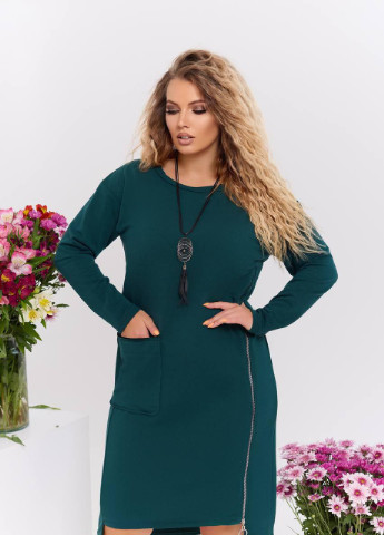Темно-зеленое женское свободное платье из двунитки зеленого цвета 356578 New Trend
