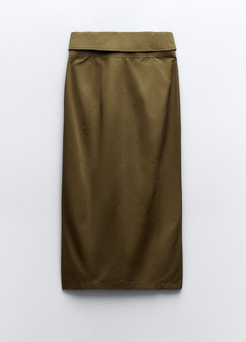 Оливковая (хаки) кэжуал однотонная юбка Zara