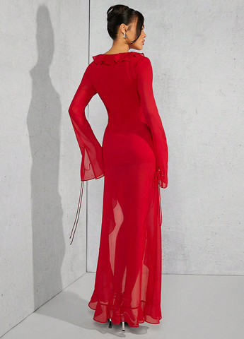 Красное праздничный, вечернее, кэжуал платье а-силуэт SHEIN однотонное