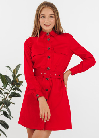 Красное кэжуал платье рубашка Azuri однотонное