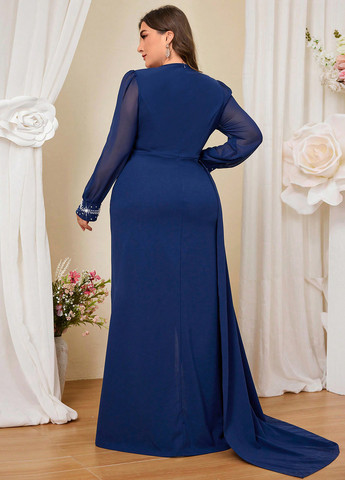 Темно-синя вечірня сукня кльош, зі шлейфом SHEIN однотонна