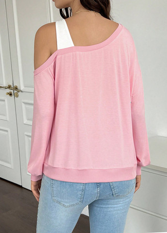 Розовый свитшот для беременных SHEIN надпись с вырезами (366071135)