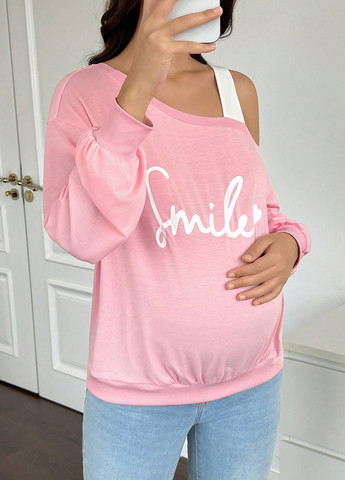 Розовый свитшот для беременных SHEIN надпись с вырезами (366071135)