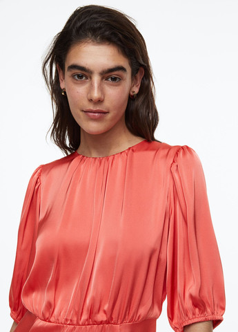Коралловое кэжуал платье H&M однотонное