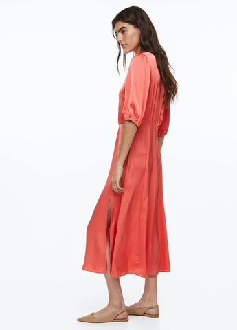 Коралловое кэжуал платье H&M однотонное