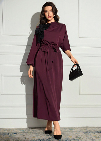 Бордовое праздничный платье а-силуэт SHEIN однотонное