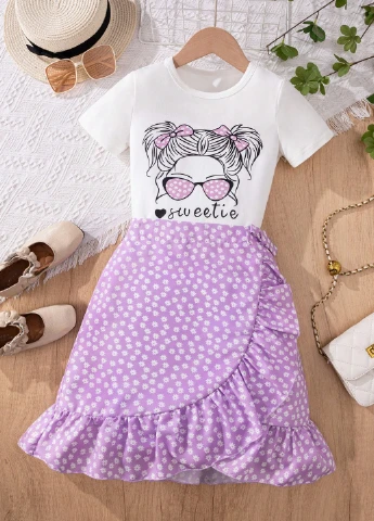 Комбінований літній комплект (футболка, спідниця) SHEIN