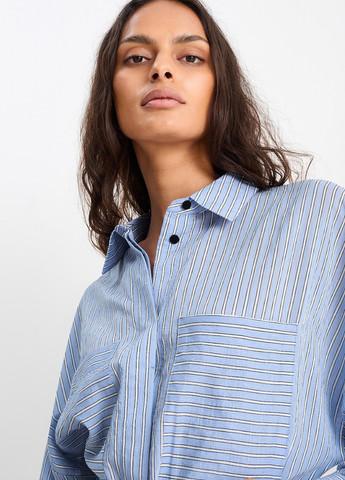 Голубое кэжуал платье рубашка C&A в полоску