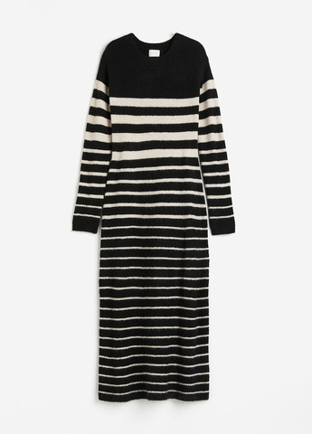 Черно-белое кэжуал платье платье-свитер H&M в полоску