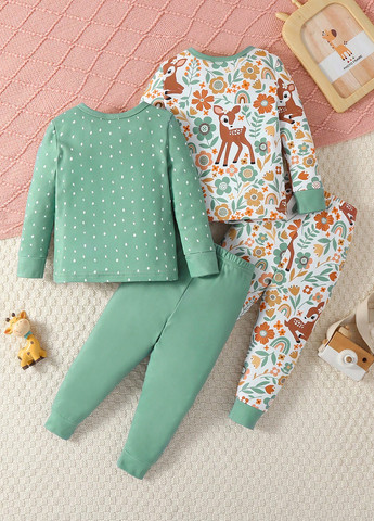 Зеленая всесезон пижама (лонгслив, брюки) лонгслив + брюки SHEIN