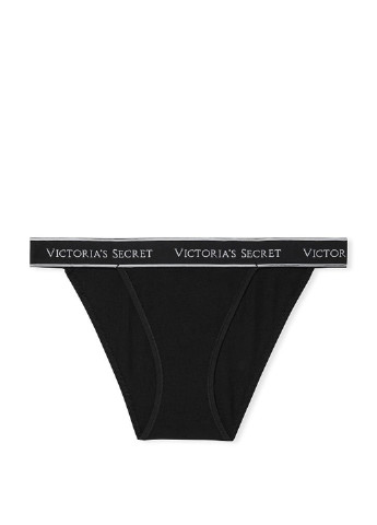 Трусы Victoria's Secret танга логотипы чёрные повседневные трикотаж, хлопок