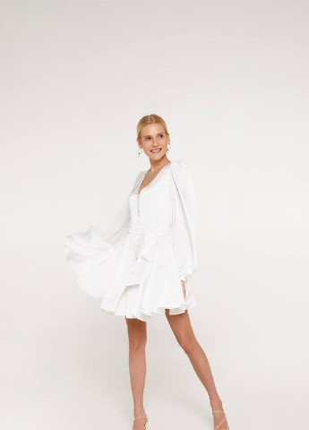 Белое вечернее платье а-силуэт, бэби долл, с юбкой-солнце FashionYouWant однотонное