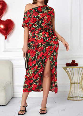 Чорна святковий, кежуал сукня силуетна SHEIN троянди