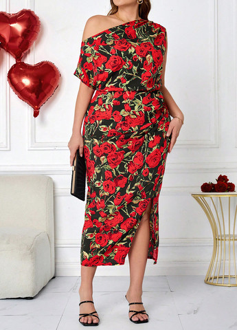 Чорна святковий, кежуал сукня силуетна SHEIN троянди