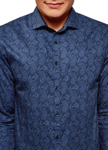 Темно-синяя кэжуал рубашка с рисунком Oodji с длинным рукавом