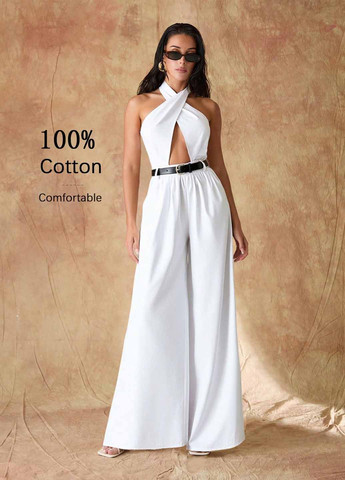 Комбінезон SHEIN комбінезон-брюки однотонний білий кежуал бавовна